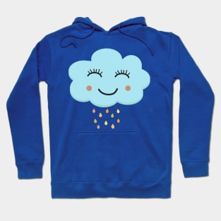 Happy blushing blue cloud with rainbow raindrops kawaii Hoodie